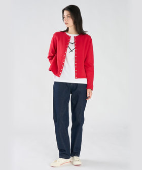 FEMME ウィメンズ コットン メルトン 長袖 カーディガンプレッション "Le Classique" レッド