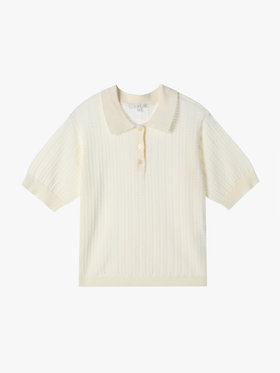To b. by agnès b. 【Outlet】コットン オープンワーク ニット ポロシャツ ホワイト