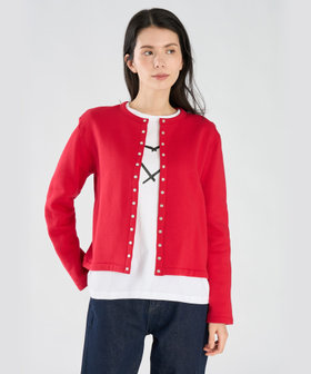 FEMME ウィメンズ コットン メルトン 長袖 カーディガンプレッション "Le Classique" レッド