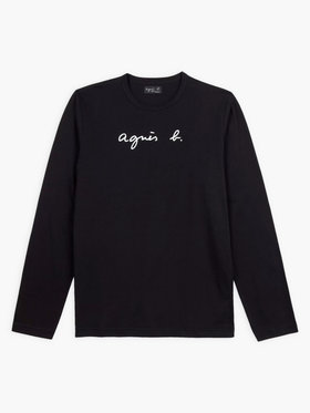 HOMME メンズ メンズ ロゴ コットン 長袖 Tシャツ "Coulos" ブラック