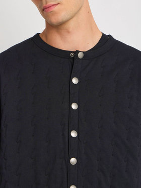 HOMME メンズ メンズ 刺繍 コットン 長袖 カーディガン "Point d'ironie" ブラック
