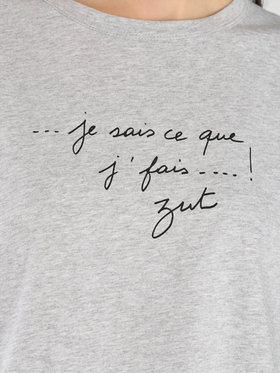 FEMME ウィメンズ メッセージ プリント オーガニックコットン 半袖 Tシャツ "...je sais ce que j' fais...! Zut" グレー
