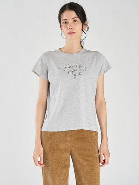 FEMME ウィメンズ メッセージ プリント オーガニックコットン 半袖 Tシャツ "...je sais ce que j' fais...! Zut" グレー
