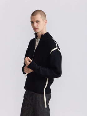 HOMME メンズ メンズ コットン ニット ジップアップブルゾン ”Reversible” ブラック