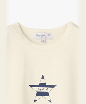 ENFANT ユニセックス キッズ ロゴ ボーダー プリント コットン 半袖 Tシャツ "Etoile" ホワイト
