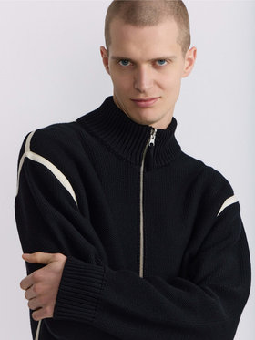 HOMME メンズ メンズ コットン ニット ジップアップブルゾン ”Reversible” ブラック