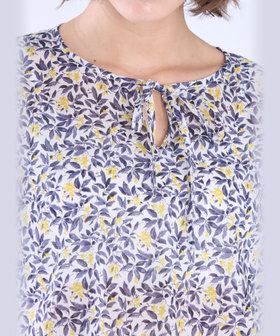 To b. by agnès b. ボタニカル プリント コットン 半袖 ブラウス イエロー