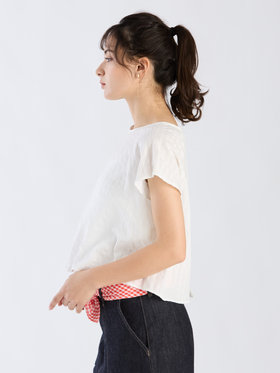 To b. by agnès b. 【Outlet】からみ織 コットン 半袖 ブラウス ホワイト