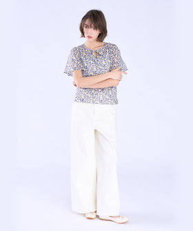 To b. by agnès b. ボタニカル プリント コットン 半袖 ブラウス イエロー