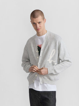 HOMME メンズ メンズ "b."ロゴ コットン Vネック カーディガン グレー系その他