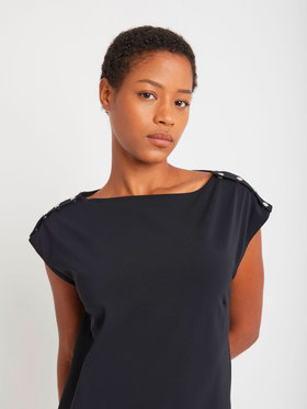 FEMME ウィメンズ ジャージー ボートネック ノースリーブ ワンピース ”Louve” ブラック