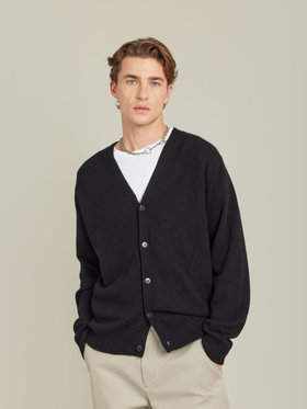 HOMME メンズ 【Outlet】メンズ アルパカ混 Vネック ニット カーディガン ”Edwin” ブラック
