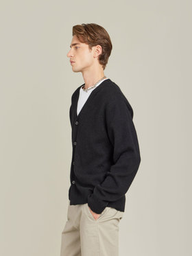 HOMME メンズ 【Outlet】メンズ アルパカ混 Vネック ニット カーディガン ”Edwin” ブラック