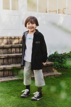 ENFANT ユニセックス キッズ ストライプ コットン ハーフ パンツ ネイビー