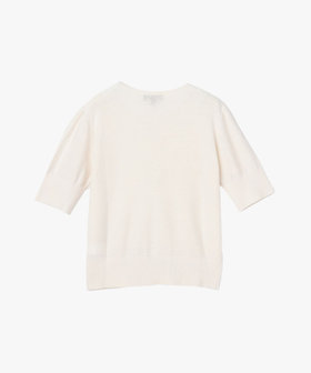 FEMME ウィメンズ フラワーモチーフ シルク リネン 半袖 ニット プルオーバー "Fleurs" ホワイト