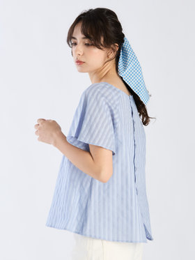 To b. by agnès b. 【Outlet】からみ織 コットン 半袖 ブラウス ブルー