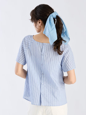 To b. by agnès b. 【Outlet】からみ織 コットン 半袖 ブラウス ブルー