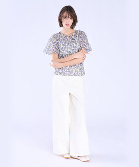 To b. by agnès b. ボタニカル プリント コットン 半袖 ブラウス イエロー