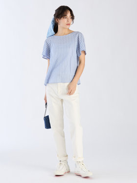 To b. by agnès b. 【Outlet】からみ織 コットン 半袖 ブラウス ブルー