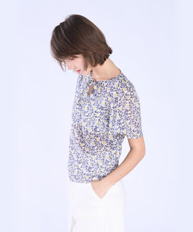 To b. by agnès b. ボタニカル プリント コットン 半袖 ブラウス イエロー