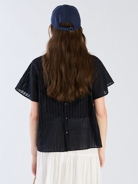 To b. by agnès b. 【Outlet】からみ織 コットン 半袖 ブラウス ネイビー