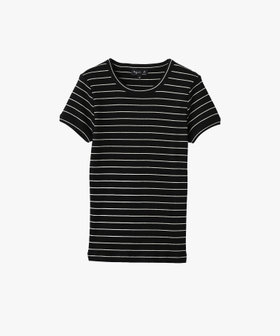 FEMME ウィメンズ ボーダー 半袖 リブ Tシャツ "Be Bop" ブラック