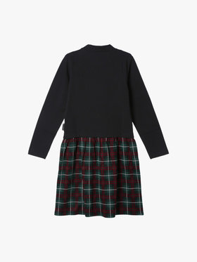 ENFANT ガールズ キッズ タータンチェック 長袖 ドッキング ワンピース グリーン