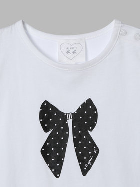 ENFANT ベビー ベビー リボンプリント コットン 半袖 Tシャツ ホワイト