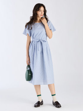 To b. by agnès b. 【Outlet】からみ織 コットン 半袖 ワンピース ブルー