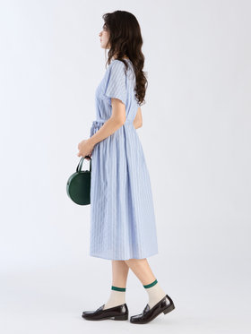 To b. by agnès b. 【Outlet】からみ織 コットン 半袖 ワンピース ブルー