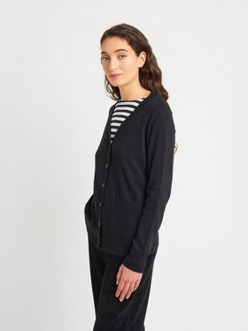 FEMME ウィメンズ コットン Vネック 長袖 ニット カーディガン ”Homme” ブラック