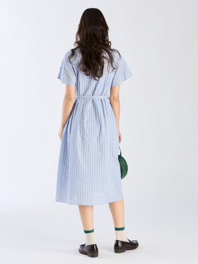 To b. by agnès b. 【Outlet】からみ織 コットン 半袖 ワンピース ブルー