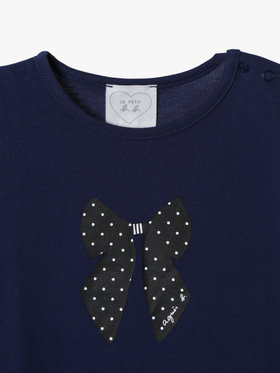 ENFANT ベビー ベビー リボンプリント コットン 半袖 Tシャツ ネイビー