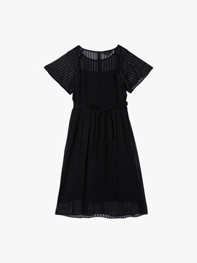 To b. by agnès b. 【Outlet】からみ織 コットン 半袖 ワンピース ネイビー