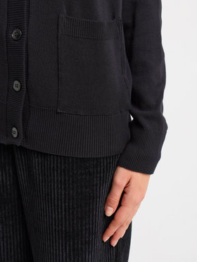 FEMME ウィメンズ コットン Vネック 長袖 ニット カーディガン ”Homme” ブラック