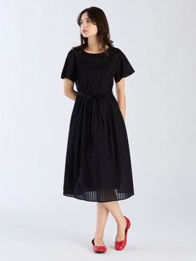 To b. by agnès b. 【Outlet】からみ織 コットン 半袖 ワンピース ネイビー