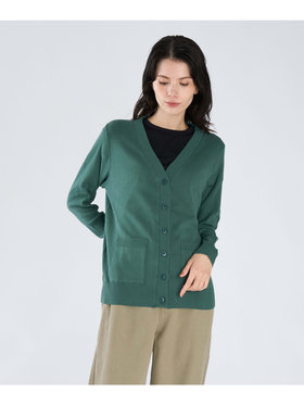 FEMME ウィメンズ ”b.”ロゴ刺繍 コットン Vネック ニットカーディガン ”Homme” グリーン系その他