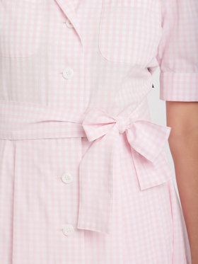 FEMME ウィメンズ 【Outlet】ギンガムチェック 半袖 開襟シャツワンピース ”Marilor” ピンク