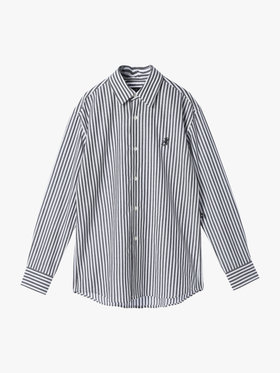 HOMME メンズ メンズ アイコニック 刺繍 ストライプ 長袖 シャツ ”Lezard” ブラック