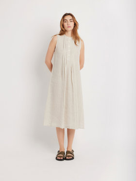 FEMME ウィメンズ リネン バンドカラー ノースリーブ ワンピース ”Tula” ベージュ