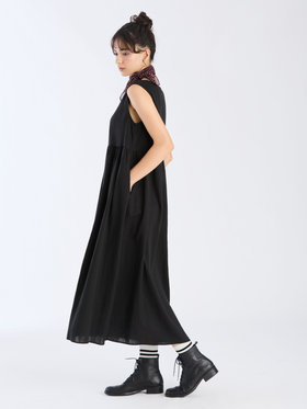 To b. by agnès b. 【Outlet】コットン Wガーゼ ノースリーブ ロングワンピース ブラック