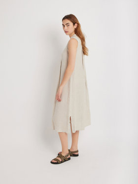 FEMME ウィメンズ リネン バンドカラー ノースリーブ ワンピース ”Tula” ベージュ