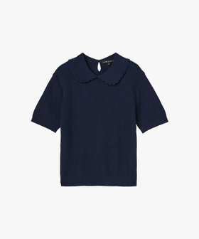 To b. by agnès b. コットン タック ステッチ 半袖 ニット プルオーバー ネイビー