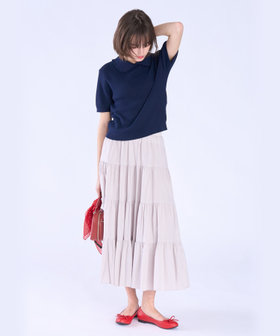 To b. by agnès b. コットン タック ステッチ 半袖 ニット プルオーバー ネイビー