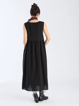 To b. by agnès b. 【Outlet】コットン Wガーゼ ノースリーブ ロングワンピース ブラック