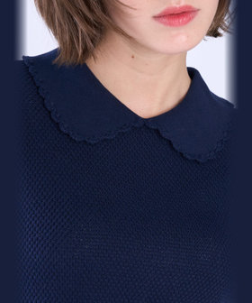 To b. by agnès b. コットン タック ステッチ 半袖 ニット プルオーバー ネイビー