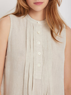 FEMME ウィメンズ リネン バンドカラー ノースリーブ ワンピース ”Tula” ベージュ