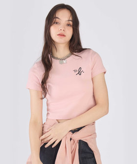 To b. by agnès b. "To b."ロゴ コットン 半袖 クロップド Tシャツ ペールピンク