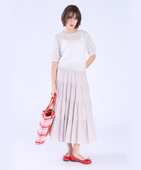 To b. by agnès b. シアー ジャカード 半袖 ニット プルオーバー ライトグレー