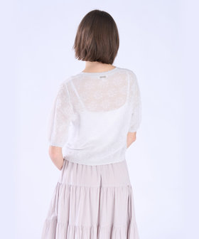 To b. by agnès b. シアー ジャカード 半袖 ニット プルオーバー ライトグレー